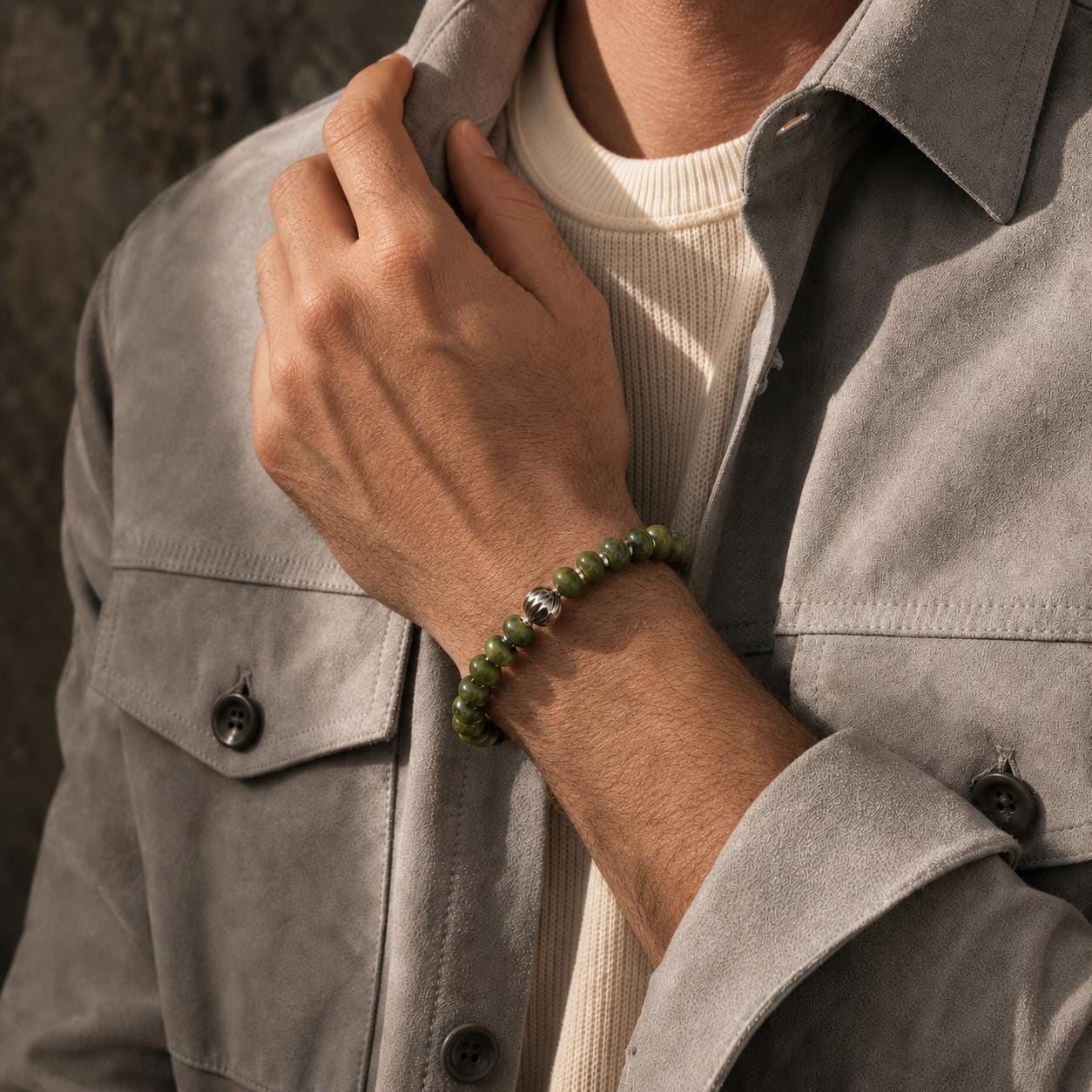 Verdant Strength - Green Jade & Hematite Beaded Bracelet for Men | Birthstone Gift for Him