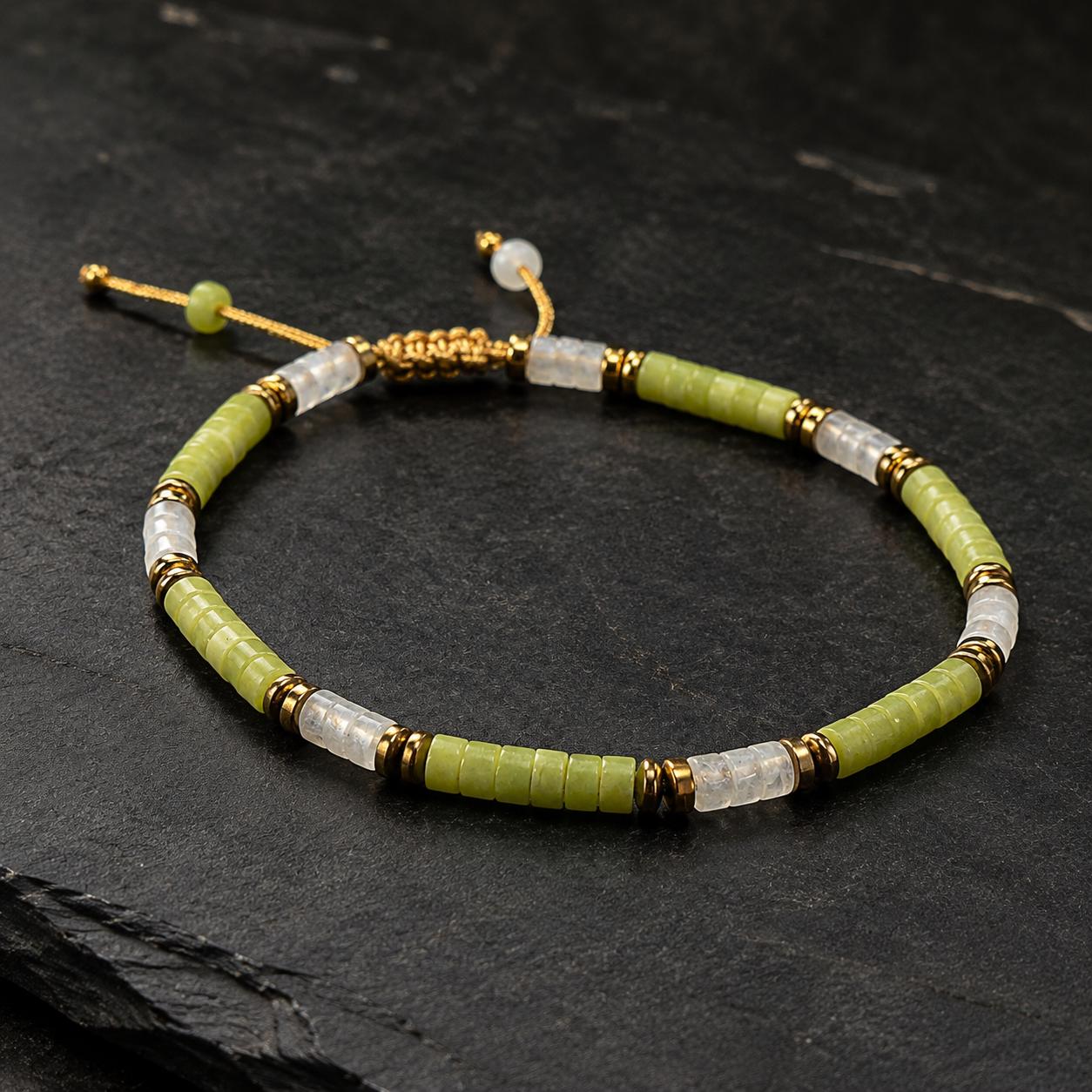 Verdant Flow | Green Jade & White Onyx Bracelet | Dainty Adjustable Rope Bracelet | Meaningful Gift | Birthstone Jewelry | Unisex Gift
