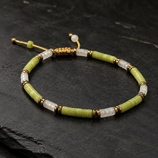 Verdant Flow | Green Jade & White Onyx Bracelet | Dainty Adjustable Rope Bracelet | Meaningful Gift | Birthstone Jewelry | Unisex Gift