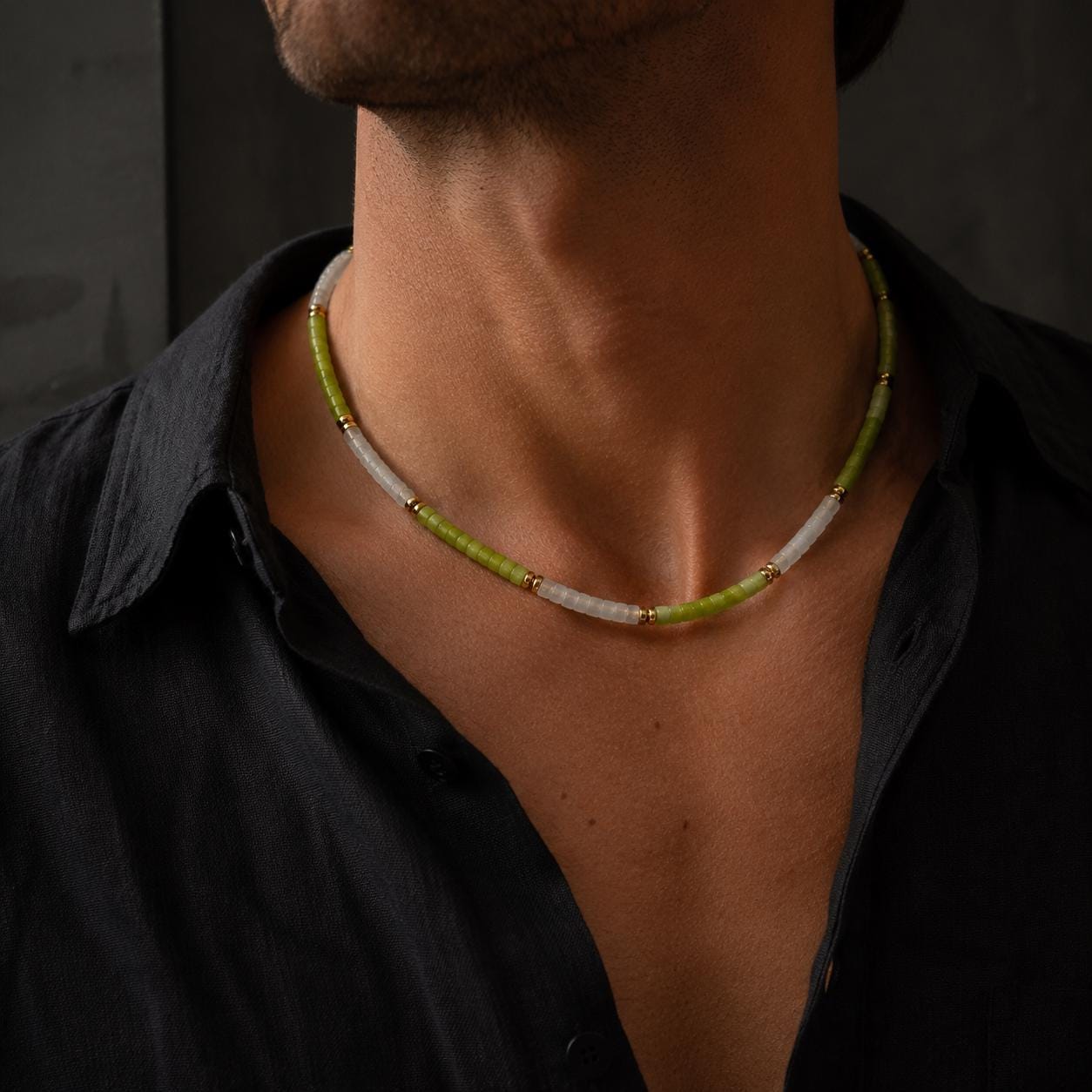Verdant Flow Necklace | Green Jade & White Onyx Necklace | Dainty Gemstone Choker | Minimalist Unisex Jewelry | Birthstone Gift