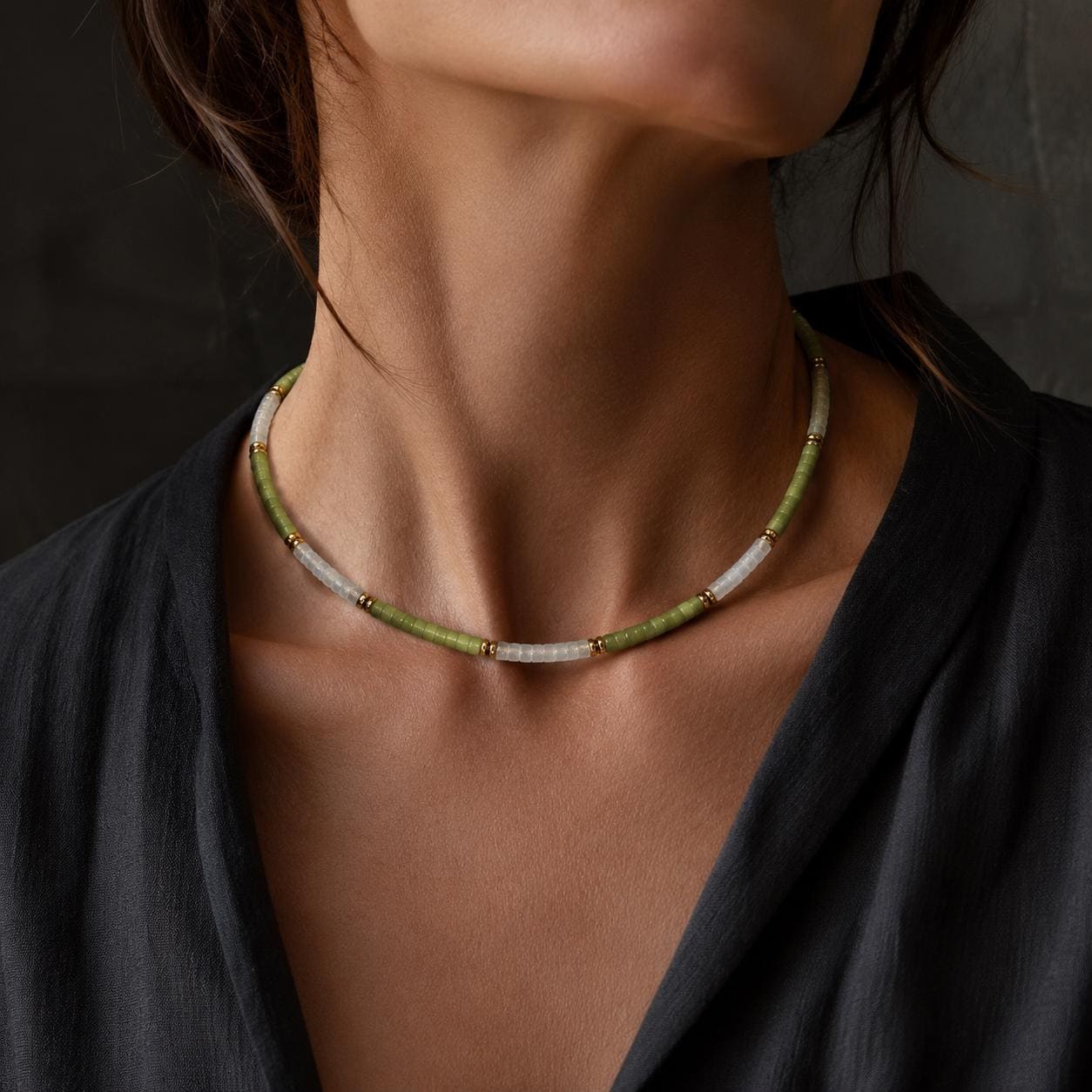 Verdant Flow Necklace | Green Jade & White Onyx Necklace | Dainty Gemstone Choker | Minimalist Unisex Jewelry | Birthstone Gift