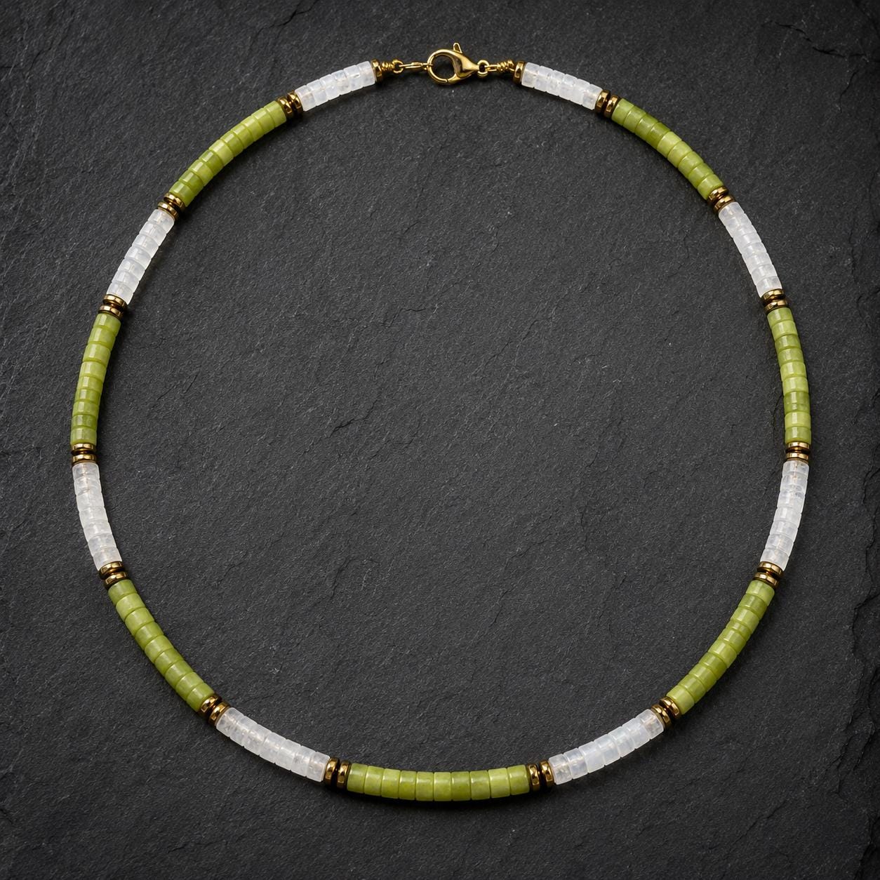 Verdant Flow Necklace | Green Jade & White Onyx Necklace | Dainty Gemstone Choker | Minimalist Unisex Jewelry | Birthstone Gift